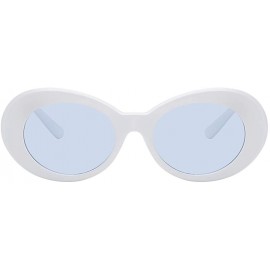 Oval Women Men Retro Oval Goggles Thick Plastic Colored Frame Round Lens Sunglasses - White-blue - CT18HXIDIY2 $12.16