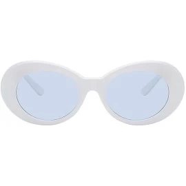 Oval Women Men Retro Oval Goggles Thick Plastic Colored Frame Round Lens Sunglasses - White-blue - CT18HXIDIY2 $12.16