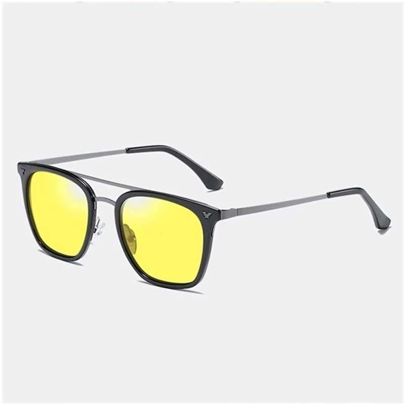 Square Flat Top Square Polarized Sunglasses for Men and Women UV400 - C2 Black Yellow - C2198KHU695 $10.07