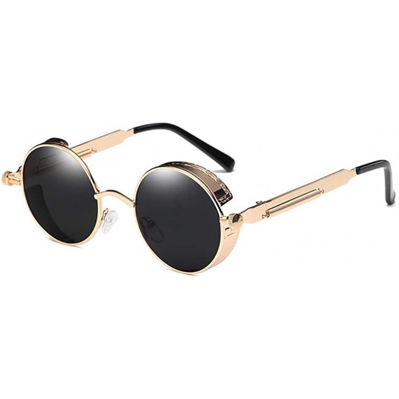 Round Polarized Sunglasses Retro Punk Glasses Vampire too glasses - Golden Border Black Lenses - C218880282C $26.33