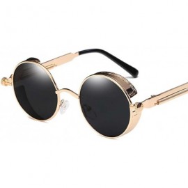 Round Polarized Sunglasses Retro Punk Glasses Vampire too glasses - Golden Border Black Lenses - C218880282C $26.33