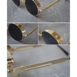 Round Polarized Sunglasses Retro Punk Glasses Vampire too glasses - Golden Border Black Lenses - C218880282C $26.33