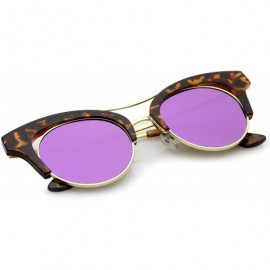 Cat Eye Women's Oversize Cutout Brow Bar Mirror Round Flat Lens Cat Eye Sunglasses 51mm - Tortoise-gold / Purple Mirror - CI1...