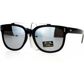 Wayfarer Retro Metal Flat Top Bridge Horn Rim Horned Sunglasses - Black Mirror - CI12EMGGWNX $13.33