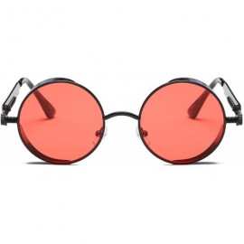 Round Metal Steampunk John Lennon Vintage Clear Round Sunglasses DSR007 - Black Frame/Red Lens - C7188HA5LKG $10.79