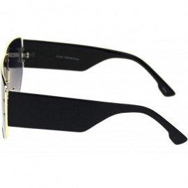 Oversized Futuristic Fresh 80s Scifi Space Shield Metal Flat Top Sunglasses - Gold Black Smoke - CK18OQOEIRU $13.14