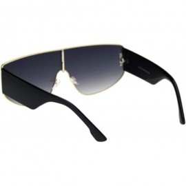 Oversized Futuristic Fresh 80s Scifi Space Shield Metal Flat Top Sunglasses - Gold Black Smoke - CK18OQOEIRU $13.14