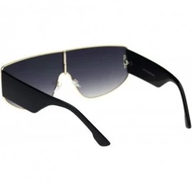 Oversized Futuristic Fresh 80s Scifi Space Shield Metal Flat Top Sunglasses - Gold Black Smoke - CK18OQOEIRU $13.14