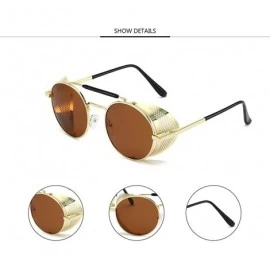 Square Round Sunglasses - Classic Retro Metal Steampunk Style Punk Glasses for Unisex - Golden Frame Tea Lens - CR190EZHMKQ $...