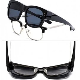 Round Oversized Fits Over Sunglasses Mirrored Polarized Lens for Women and Men - Black Frame - Black Lens - CI182IGSD3U $22.53