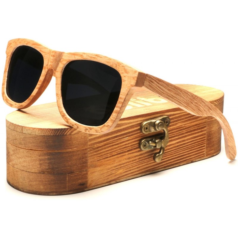 Goggle Wood Sunglasses Polarized for Men Women Uv Protection Wooden Bamboo Frame Mirrored Sun Glasses - Grey - CJ18I3IR3WY $2...