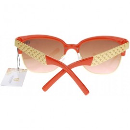 Wayfarer Womens Half Rim Designer Fashion Metal Weave Temple Hipster Sunglasses - Orange - CP11SOL2BOH $11.72