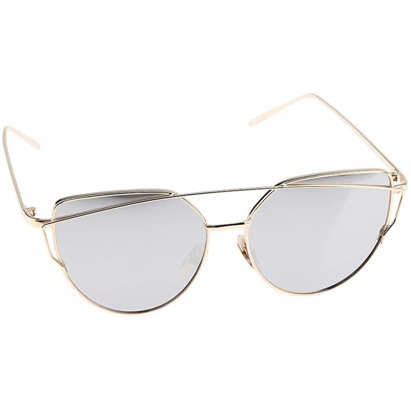 Cat Eye Cats Eye Sunglasses Ladies Women Vintage Metal Frame Celebrity Mirrored Lens - Gold - CF198CND5Z3 $11.10