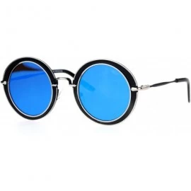 Round Womens Sunglasses Round Metal Flat Frame & Flat Lens UV 400 - Black Silver (Blue Mirror) - CX18958CZYU $13.67