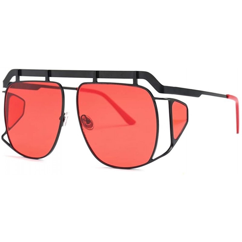 Oversized Oversized Shield Sunglasses Men Vintage Metal Punk Female Sun Glasses Square - Black With Red - CF18KX9INT4 $13.18