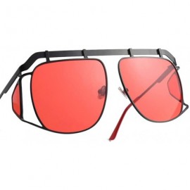 Oversized Oversized Shield Sunglasses Men Vintage Metal Punk Female Sun Glasses Square - Black With Red - CF18KX9INT4 $13.18