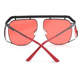 Oversized Oversized Shield Sunglasses Men Vintage Metal Punk Female Sun Glasses Square - Black With Red - CF18KX9INT4 $13.18