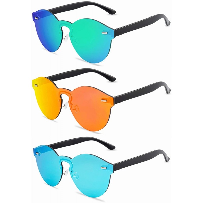 Rectangular Rimless Mirrored Lens One Piece Sunglasses UV400 Protection for Women Men - 2 Red+blue+green - C718XT028EQ $19.61