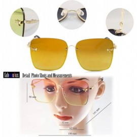 Round Dragonfly Accent Oversize Square Inner Rim Flat Lens Sunglasses A235 - Yellow Rv - CC18IA5875G $12.91