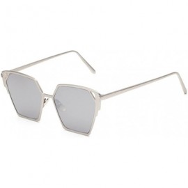 Sport Fashion Men Cat Eye Sunglasses Coating Mirror Lens UV400 Unisex Square Sunglasses - White/Silver - CV12IOUXT2P $21.42