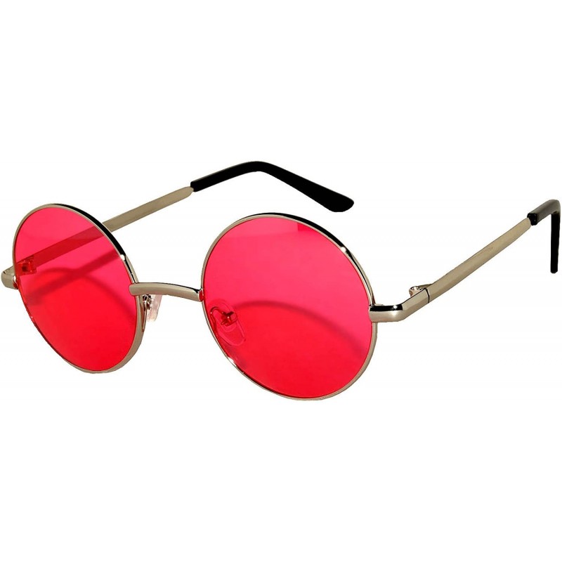 Round Round Retro Small Circle Tint & Mirror Colored Lens 43-55 mm Sunglasses Metal - Round_43mm_red_silver - C3183XEQDCT $12.20