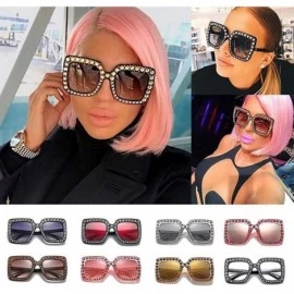 Square Women Fashion Square Frame Rhinestone Decor Sunglasses - Black White - CJ1900EO36S $16.96