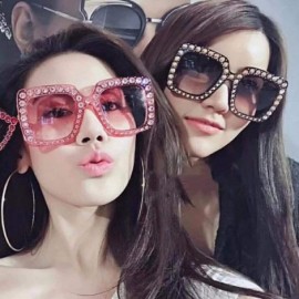 Square Women Fashion Square Frame Rhinestone Decor Sunglasses - Black White - CJ1900EO36S $16.96