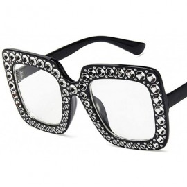 Square Women Fashion Square Frame Rhinestone Decor Sunglasses - Black White - CJ1900EO36S $16.96