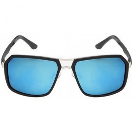 Rectangular Young Man Cool Sunglasses Big Metal Frame Mirrored Lens FBI Style - Black/Blue - CS11ZBUGG8L $14.25