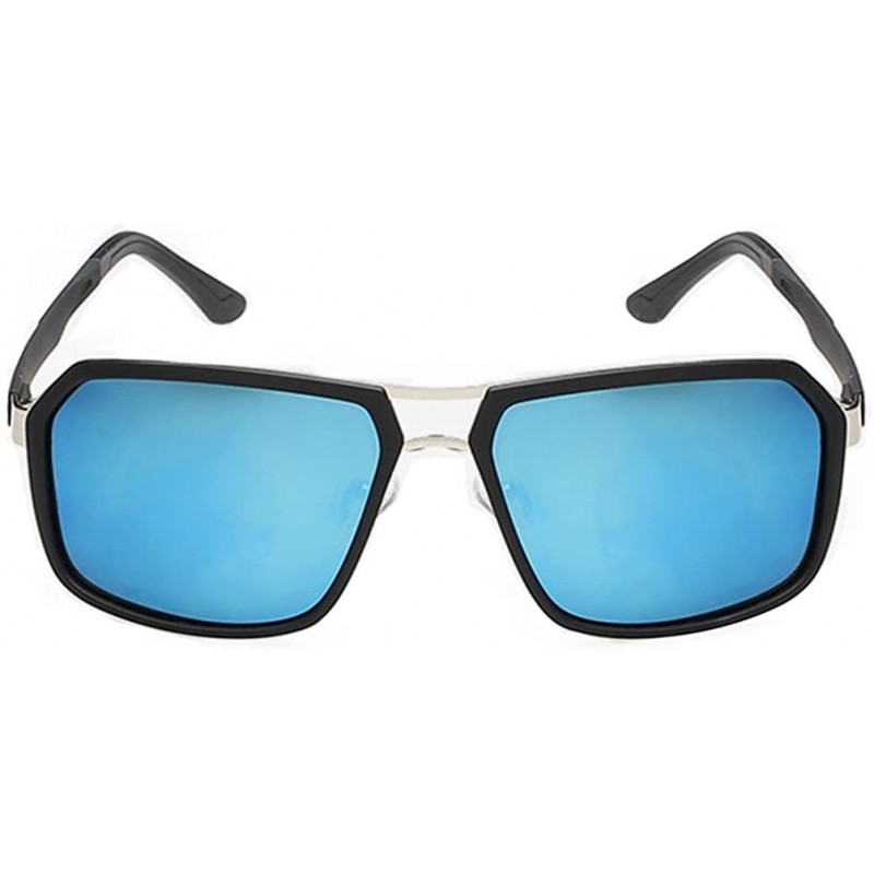 Rectangular Young Man Cool Sunglasses Big Metal Frame Mirrored Lens FBI Style - Black/Blue - CS11ZBUGG8L $14.25