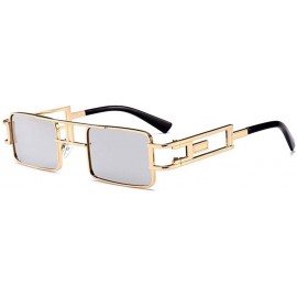 Square Hollow Legs Square Sunglasses for Women and Men Small Size Alloy Frame Sun Glasses UV400 - C7 Gold Silver - CV198EXUAO...