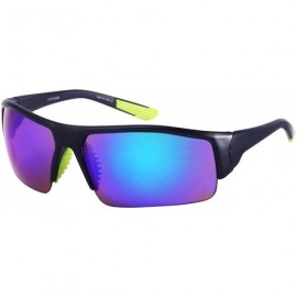 Semi-rimless Men's Half Frame Sports Sunglasses W/Color Mirrored Lens 570076AM-REV - Matte Black - C6126ZN199D $10.79