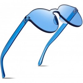 Rimless One Piece Rimless Sunglasses Transparent Candy Color Tinted Eyewear - Blue - CB18QSWK4YI $10.89