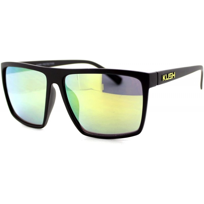 Square KUSH Sunglasses Matte Black Square Frame Multicolor Mirror Lens Unisex - Black Yellow - CQ1804H7YN7 $11.85